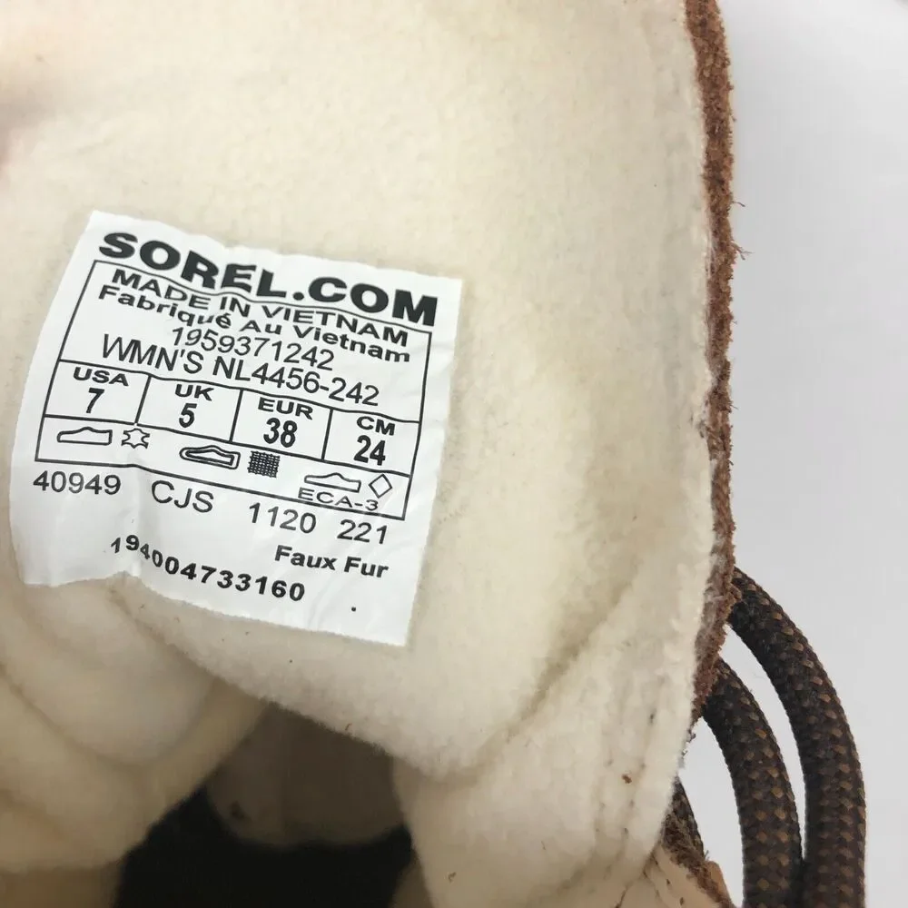 New NoBox Sorel Explorer II Joan Faux Fur Waterproof Boots Brown Suede Leather 7